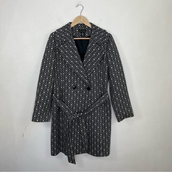 Sofia Cashmere Wool Blend Gray Black Geometric Double Breasted Coat Size Large - Picture 14 of 14